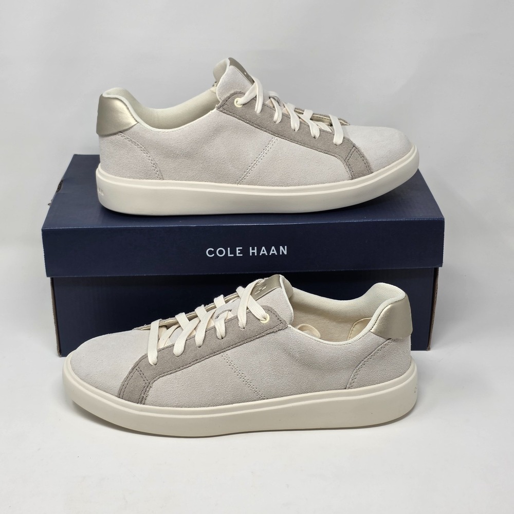 Cole Haan Grand GC Coaster Sneakers Womens 9 White Ivory Suede Gold W32152